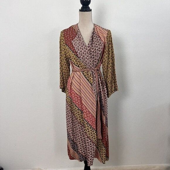 CAbi Womens Poet Patchwork Open Front Waist Tie Kimono Jacket Dress Boho Small - Picture 2 of 10